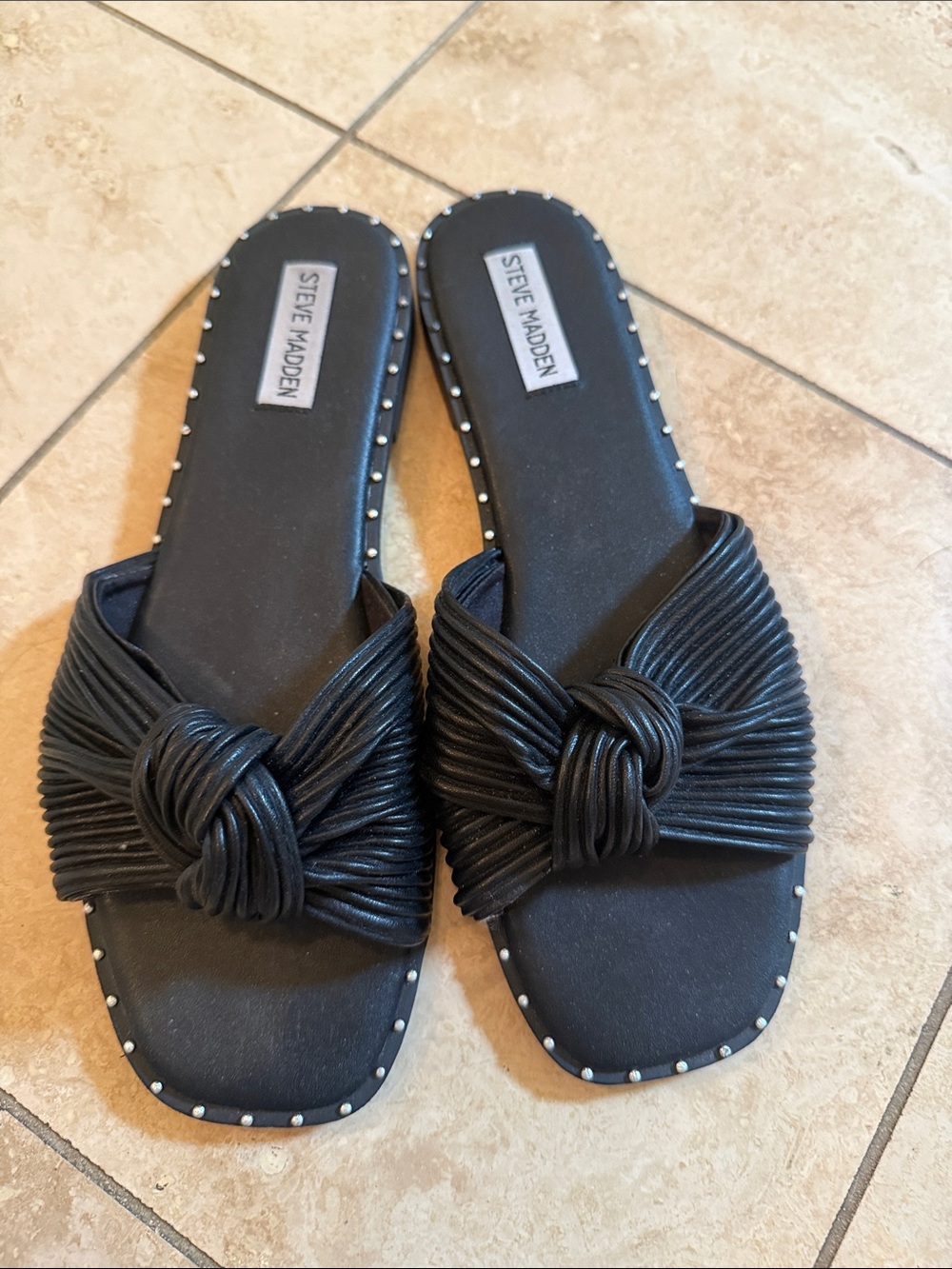 Steve Madden Black Knotted Slide Mules